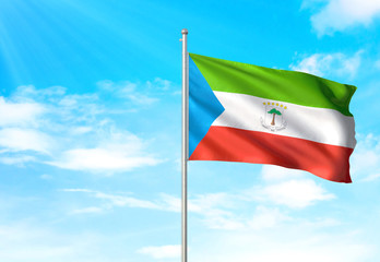 Equatorial Guinea flag waving sky background 3D illustration