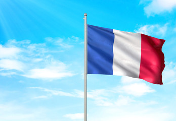 France flag waving sky background 3D illustration