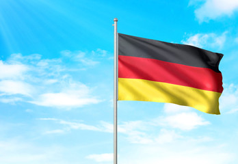 Germany flag waving sky background 3D illustration
