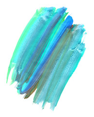 The fragment of multi-colored turquoise striped background painted with gouache