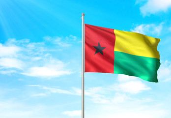 Guinea-Bissau flag waving sky background 3D illustration