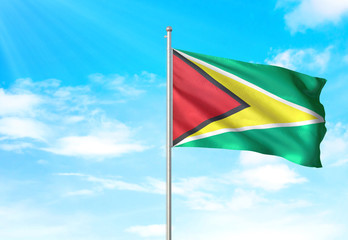 Guyana flag waving sky background 3D illustration