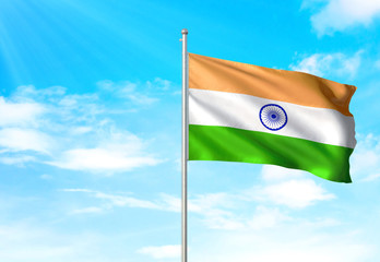 India flag waving sky background 3D illustration