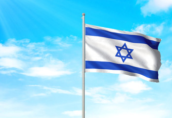 Israel flag waving sky background 3D illustration