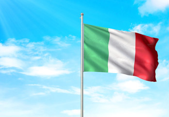 Italy flag waving sky background 3D illustration