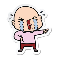 sticker of a cartoon crying bald man