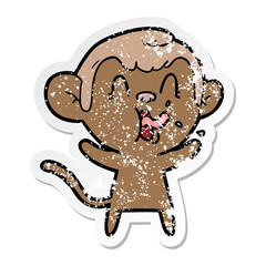distressed sticker of a crazy cartoon monkey