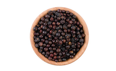  in wooden bowl isolated on white background. Spices and food ingredients.