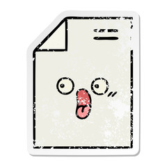 distressed sticker of a cute cartoon sheet of paper