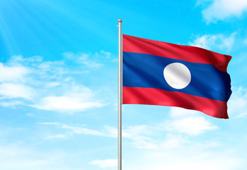 Laos flag waving sky background 3D illustration