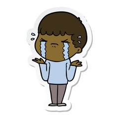 sticker of a cartoon man crying