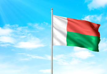 Madagascar flag waving sky background 3D illustration