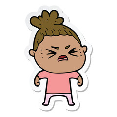 sticker of a cartoon angry woman