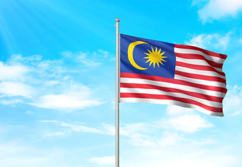 Malaysia flag waving sky background 3D illustration