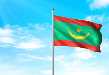 Mauritania flag waving sky background 3D illustration
