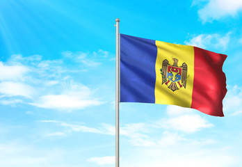 Moldova flag waving sky background 3D illustration