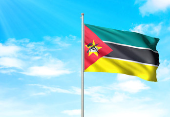 Mozambique flag waving sky background 3D illustration