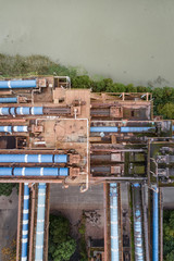 aerial view of industrial buildings in abandoned factory