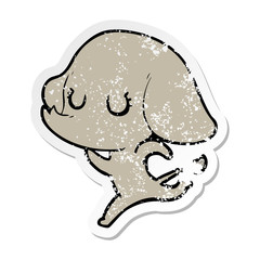 distressed sticker of a cute cartoon elephant