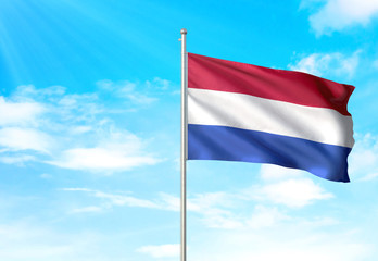 Netherlands flag waving sky background 3D illustration