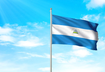 Nicaragua flag waving sky background 3D illustration