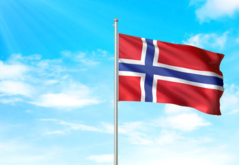 Norway flag waving sky background 3D illustration