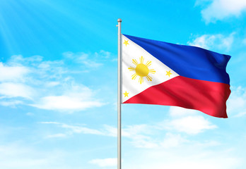 Philippines flag waving sky background 3D illustration