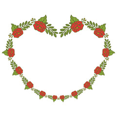 Vector illustration frame flower rose red isolated white background
