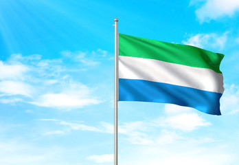 Sierra Leone flag waving sky background 3D illustration
