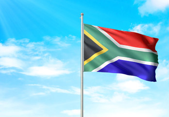 South Africa flag waving sky background 3D illustration