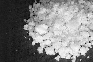 Macro image of white salt crystals background.