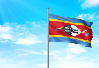 Eswatini flag waving sky background 3D illustration
