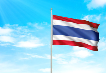 Thailand flag waving sky background 3D illustration