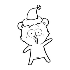 laughing teddy  bear line drawing of a wearing santa hat