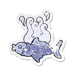 retro distressed sticker of a cartoon funny fish