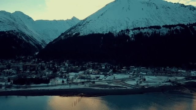 Low tide and calm evening over Seward Alaska in the winter