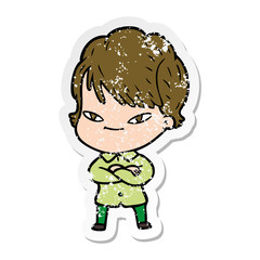 distressed sticker of a cartoon happy woman