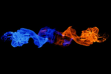 Yin-yang symbol, fire and ice background