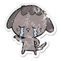 distressed sticker of a cartoon dog crying