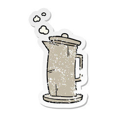 distressed sticker of a cartoon old kettle