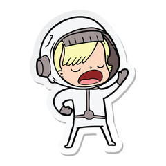 sticker of a cartoon talking astronaut