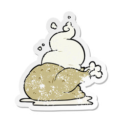 distressed sticker of a cartoon cooked chicken