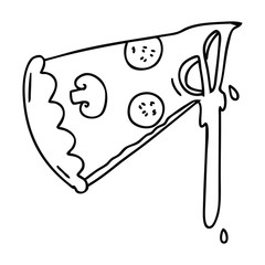 quirky line drawing cartoon slice of pizza