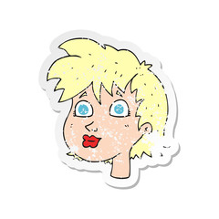 retro distressed sticker of a cartoon female face