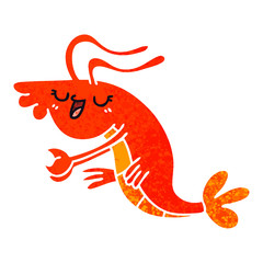 quirky retro illustration style cartoon happy shrimp