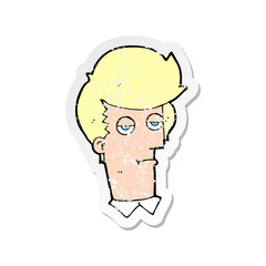 retro distressed sticker of a cartoon bored man