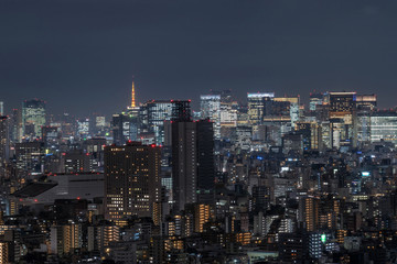 Tokyo cityscape which can see tokyo tower in far away, taking from tokyo sky tree east, Japan