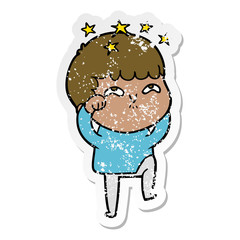 Fototapeta premium distressed sticker of a cartoon amazed boy