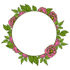 Vector illustration design template rose pink flower frame with green leaves