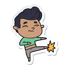 sticker of a happy cartoon man kicking